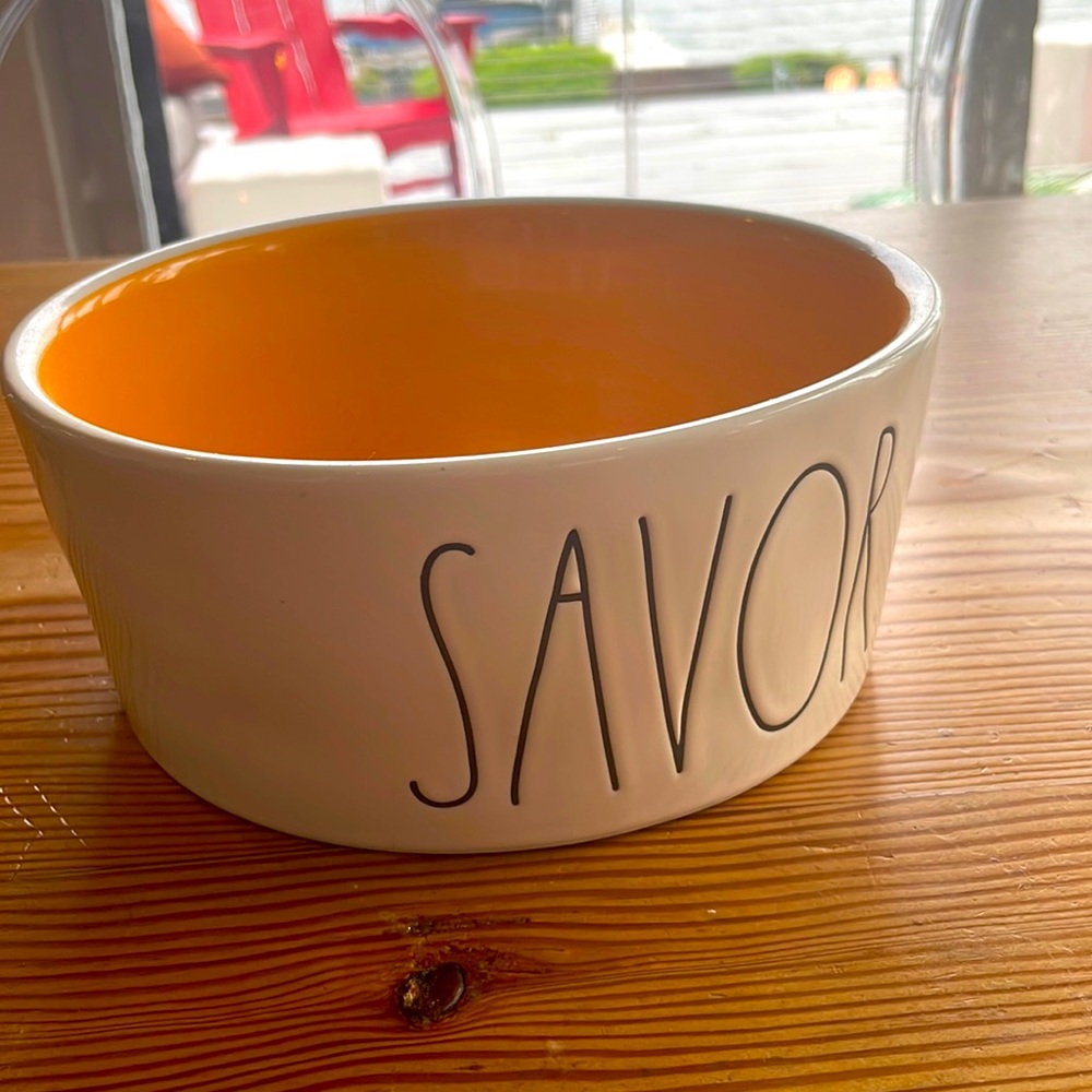Rae Dunn artisan collection ceramic dog bowl “Savor”